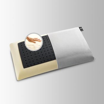 Cuscino termoregolante e automodellante è Memoplan ClimActiv di Simmons con imbottitura in memory foam.